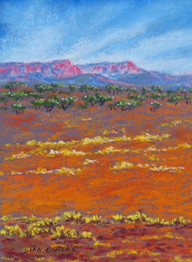 Pastel Mountains. Australian Outback painting by Sian Butler.