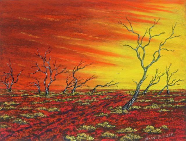 "Dawn over the desert". Pastel by Sian Butler.